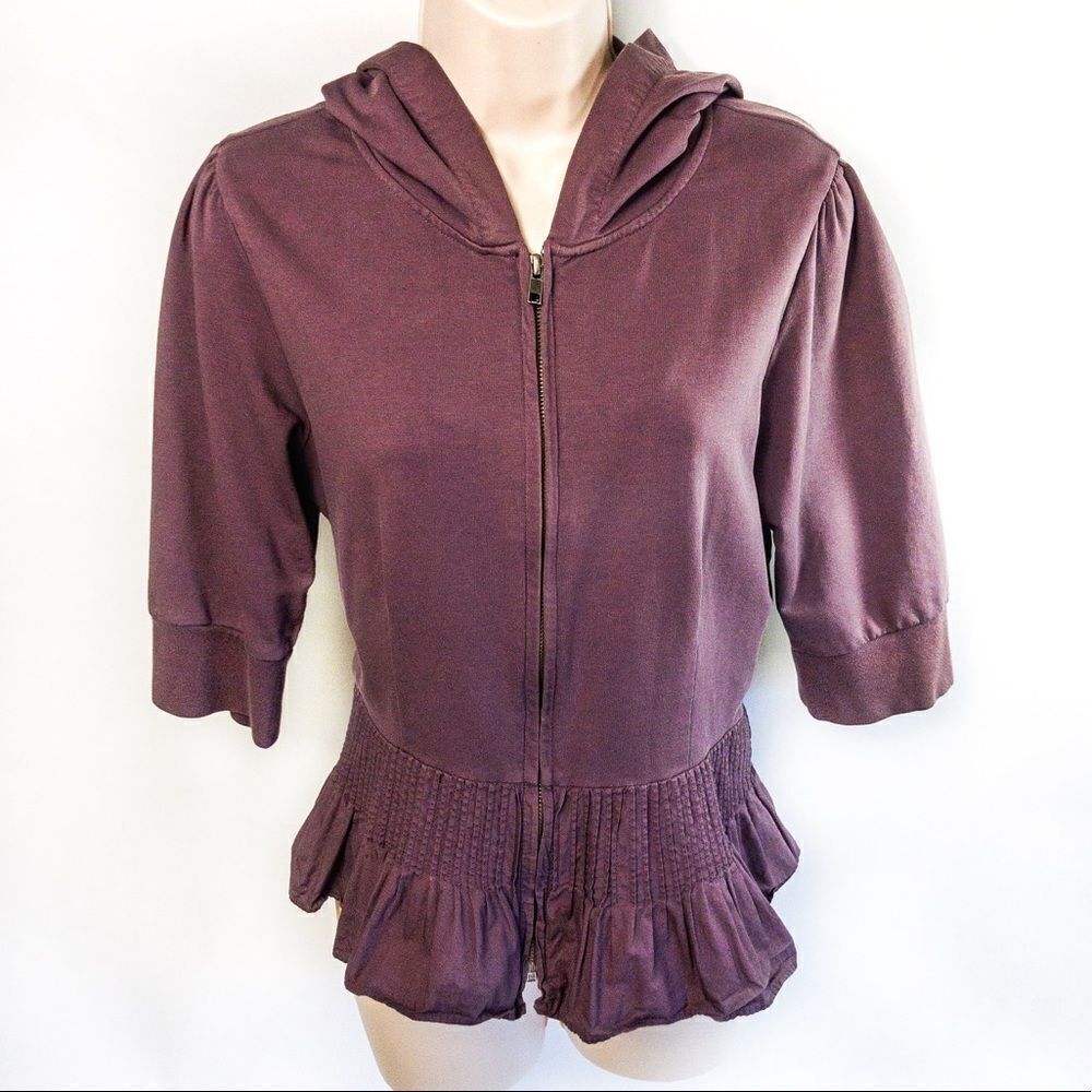 Purple Cropped Front Zip Jacket Top Sz L
